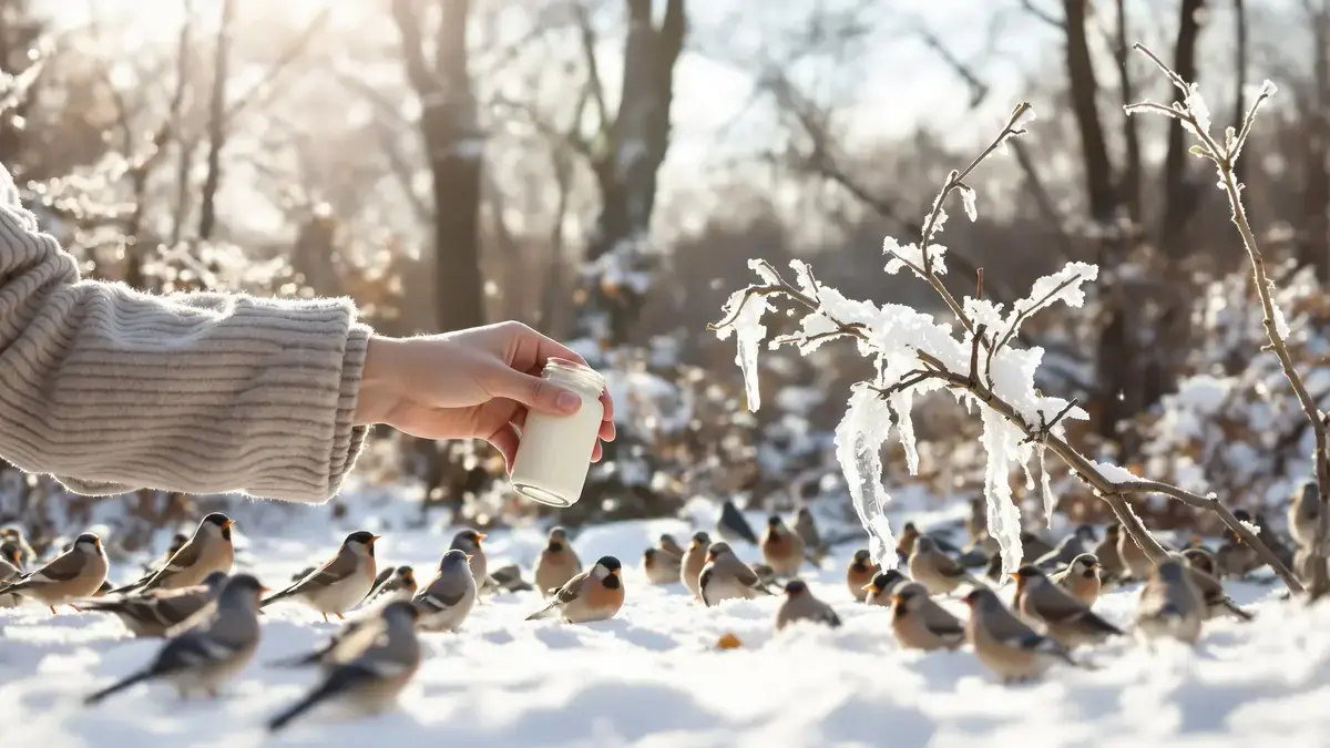 Een onverwacht gebaar om vogels in de winter te beschermen: de rol van een leeg crèmepotje en een bevroren tak